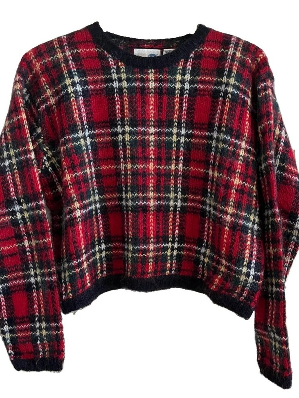 Vintage Paul Harris Design 90s Kurt Cobain Grunge Plaid Cropped Mohair Sweater S